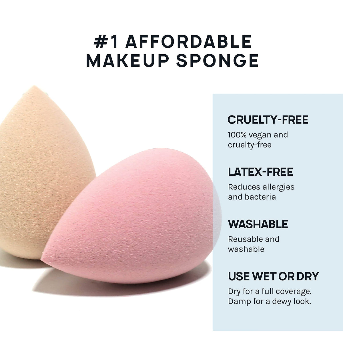 AOA STUDIO sponges next to foundation palette showing compatibility with creams and powders