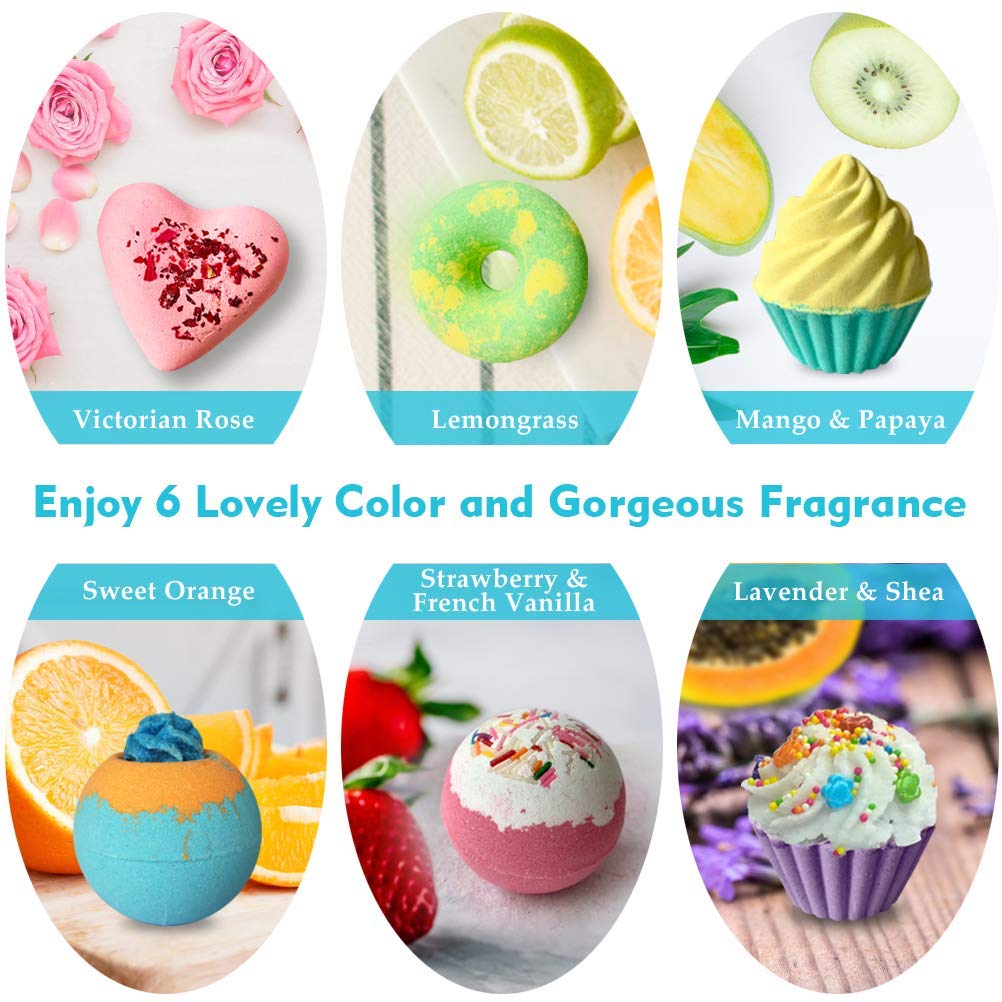 Aofmee bath bomb texture detail showing cocoa and shea butter swirls benefit: moisturizing ingredients