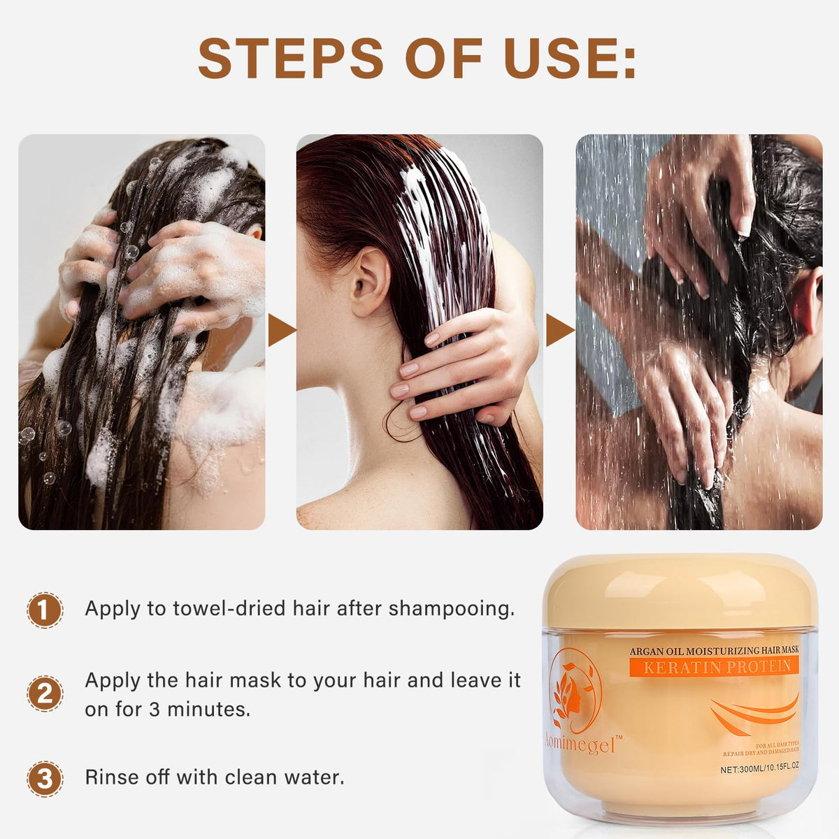Aomimegel mask in use during shower demonstrating deep conditioning application