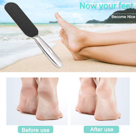 AOPOCKAN TECH foot file held in hand for size comparison showing portable convenience benefit