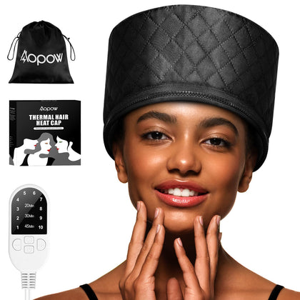 aopow front view of heat cap showing secure fit and quick heat for conditioning