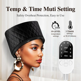 aopow full cap worn on model with curly hair showing full coverage and moisture boost
