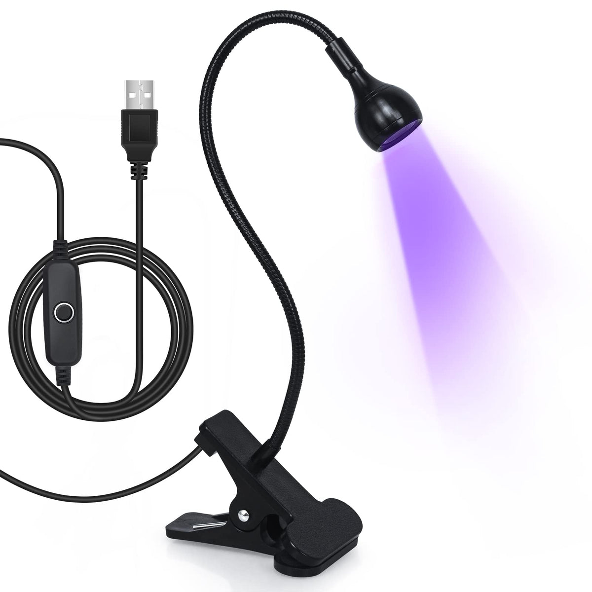 AORAEM front view of lamp clamped to desk showing compact curing light