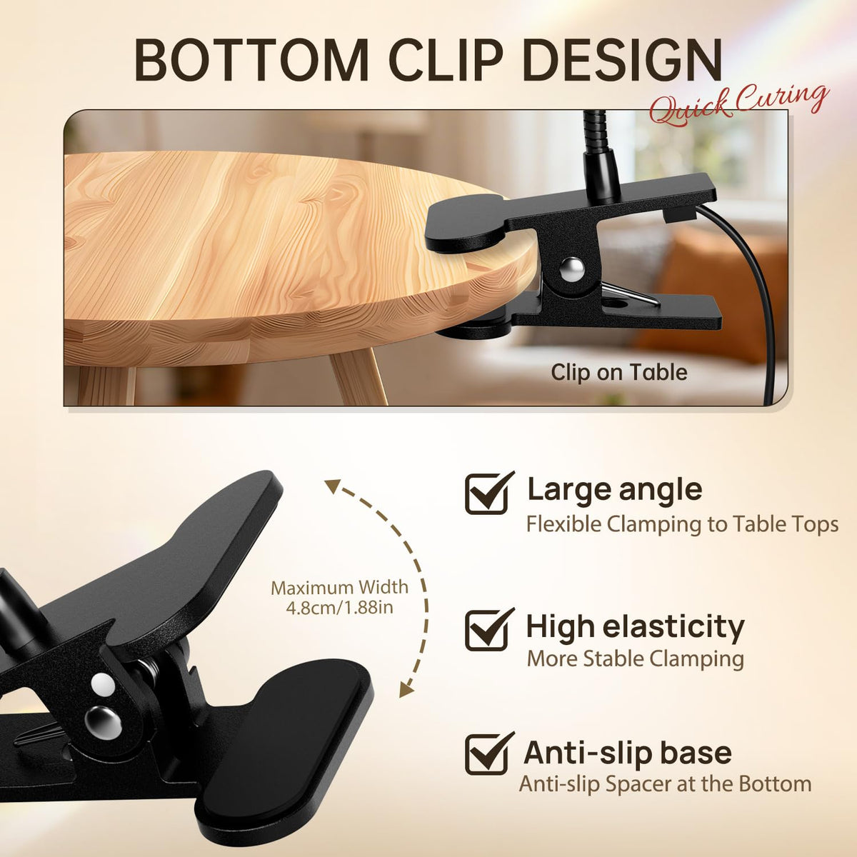 AORAEM lamp clamped to bedside table in cozy lifestyle manicure setup