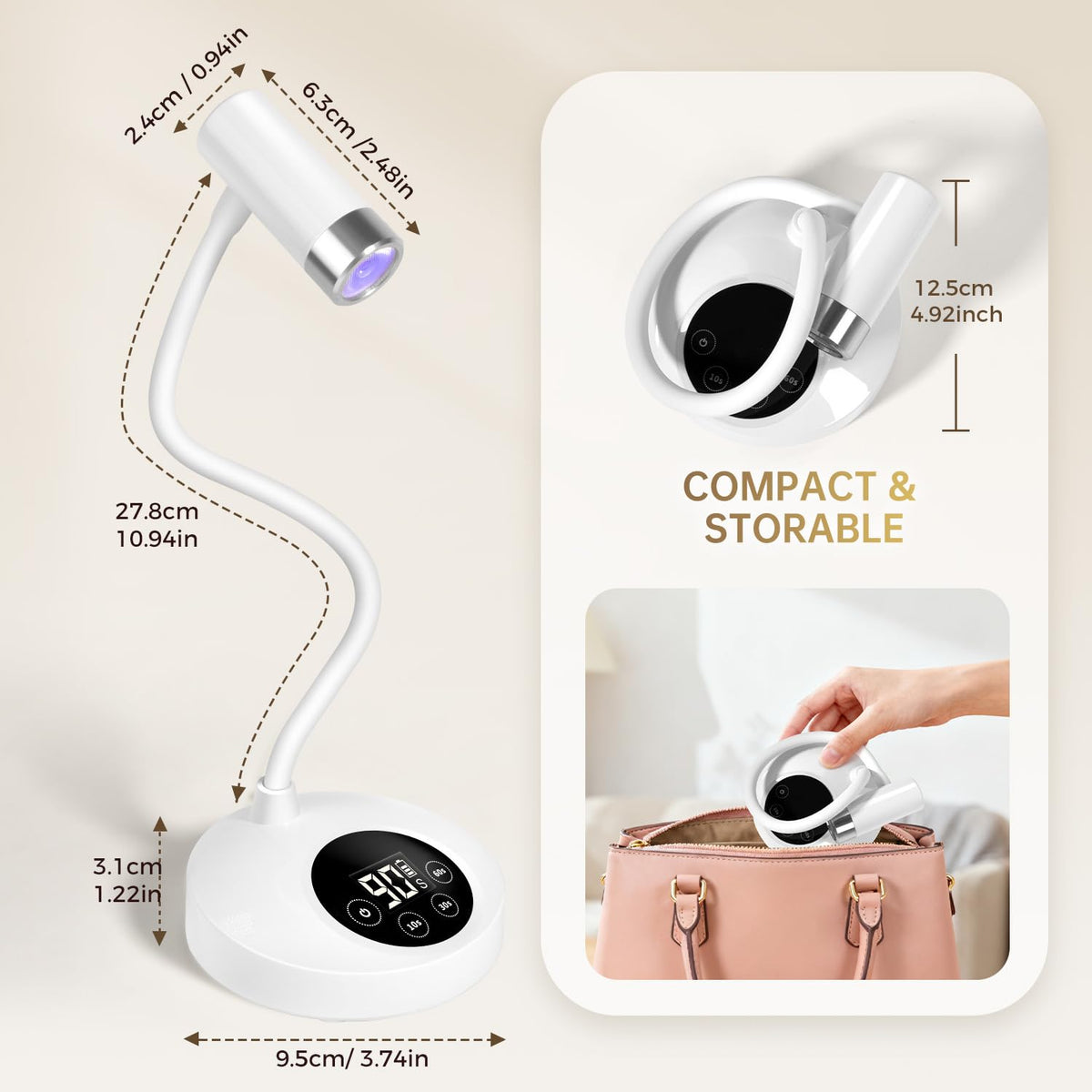 AORAEM on a desk in a manicure setup for convenient home use
