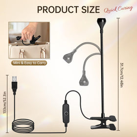 AORAEM lamp next to a hand to show compact size and scale
