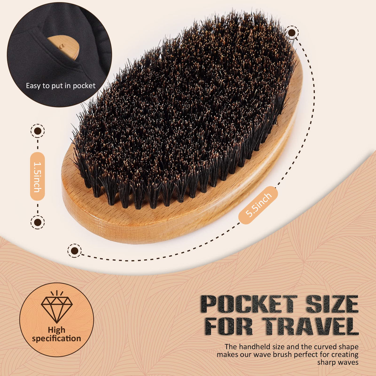 Aosina brush held in hand to show pocket-friendly scale and travel convenience