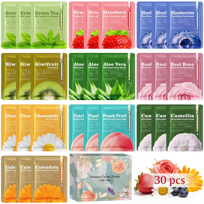 Aottom front packaging showing 30 individually wrapped face masks for convenient use