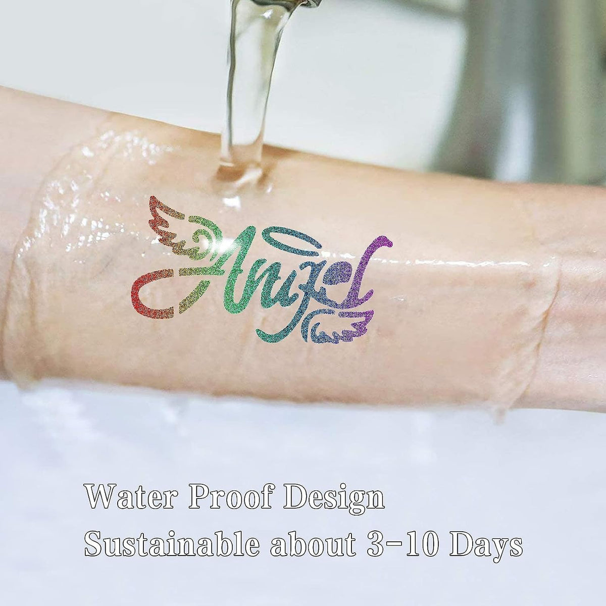 Aottom tattoo application in use on arm demonstrating waterproof festival-ready look