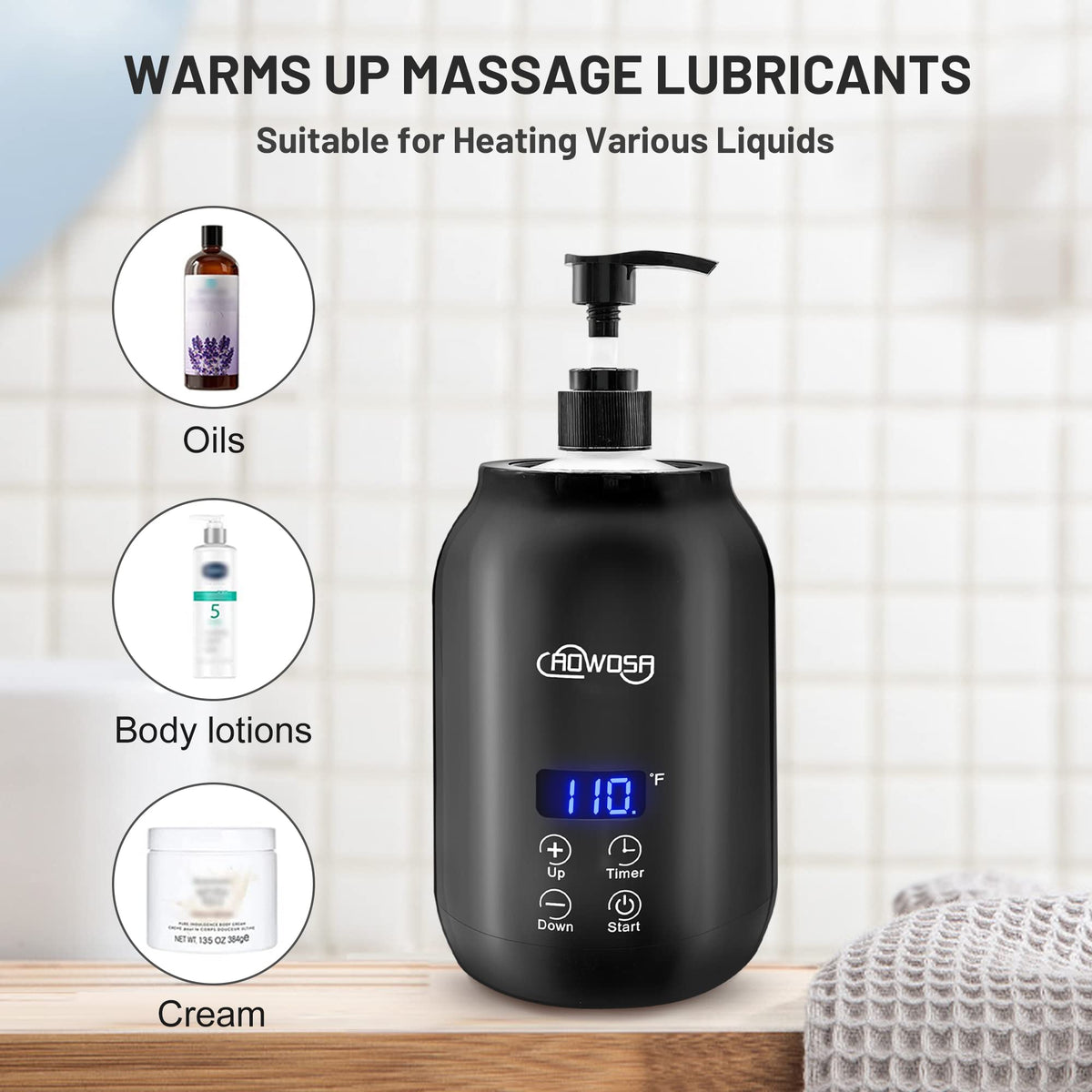 AOWOSA close-up of the detachable 250ml bottle, easy-to-clean design for hygiene benefit