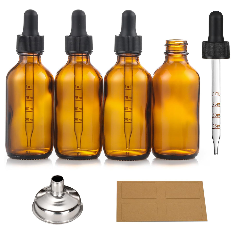 AOZITA front view of four amber glass bottles showing compact travel-ready design