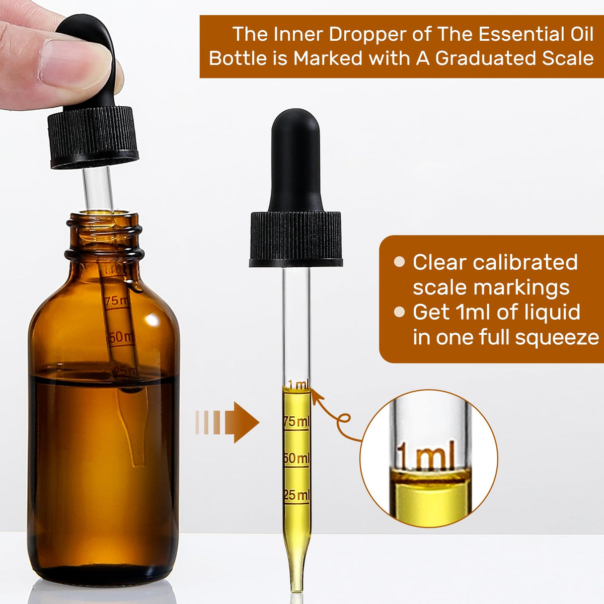 AOZITA close-up of calibrated glass dropper showing precise 1ml measurement