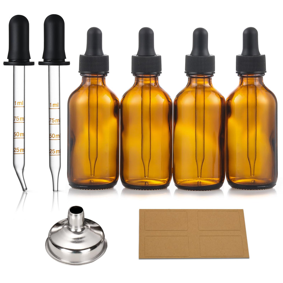 AOZITA front view of 4 amber bottles showing complete kit and compact storage benefit