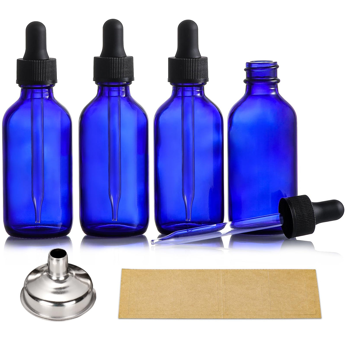 AOZITA four-pack front view showing dark blue bottles and accessories for organized storage
