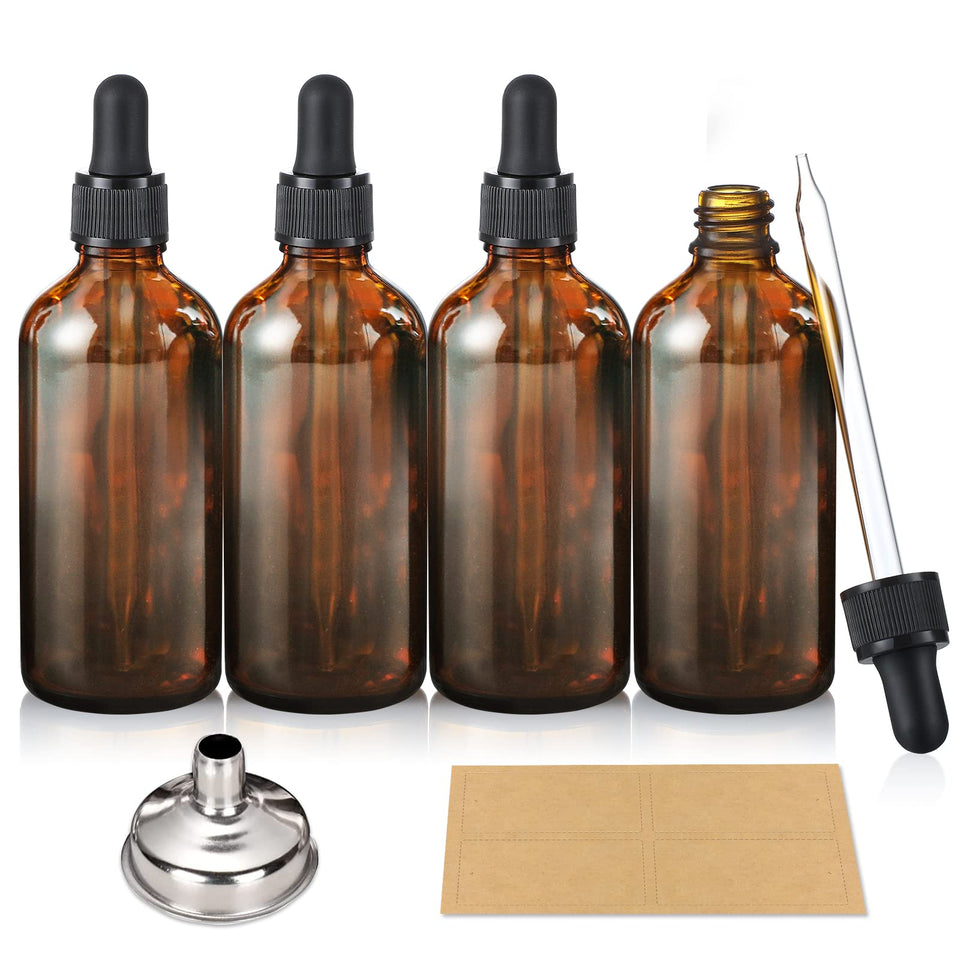AOZITA front view of four amber dropper bottles showcasing leakproof storage