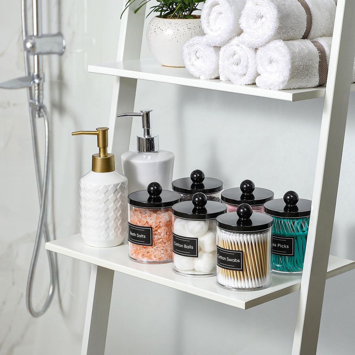 AOZITA canisters styled on a vanity to enhance decor and functional storage benefit