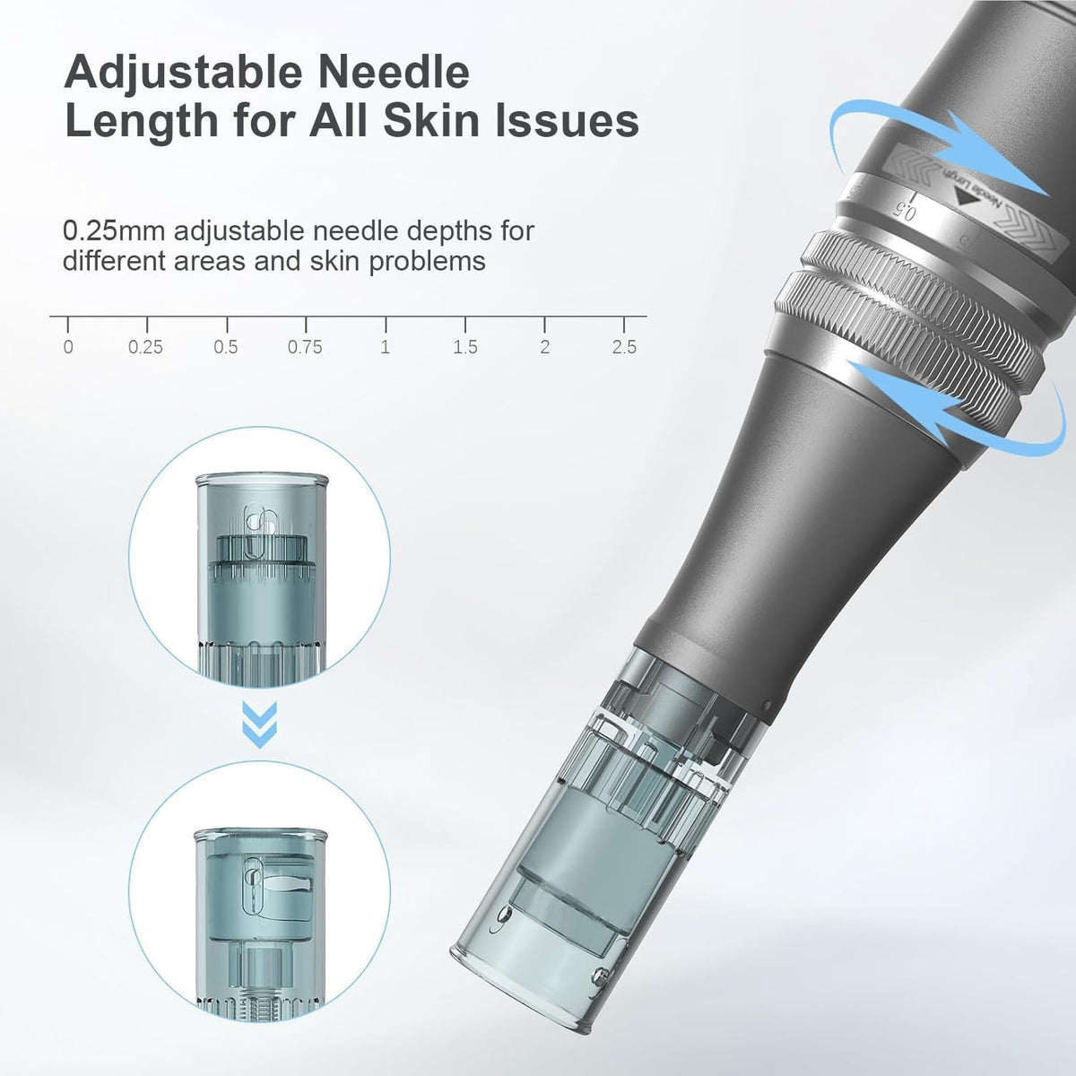 ApexDerm close-up of 0.25mm needle cartridge highlighting precision and safety