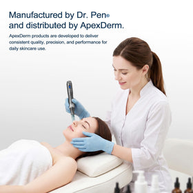 ApexDerm microneedle pen on bathroom counter suggesting quick routine use