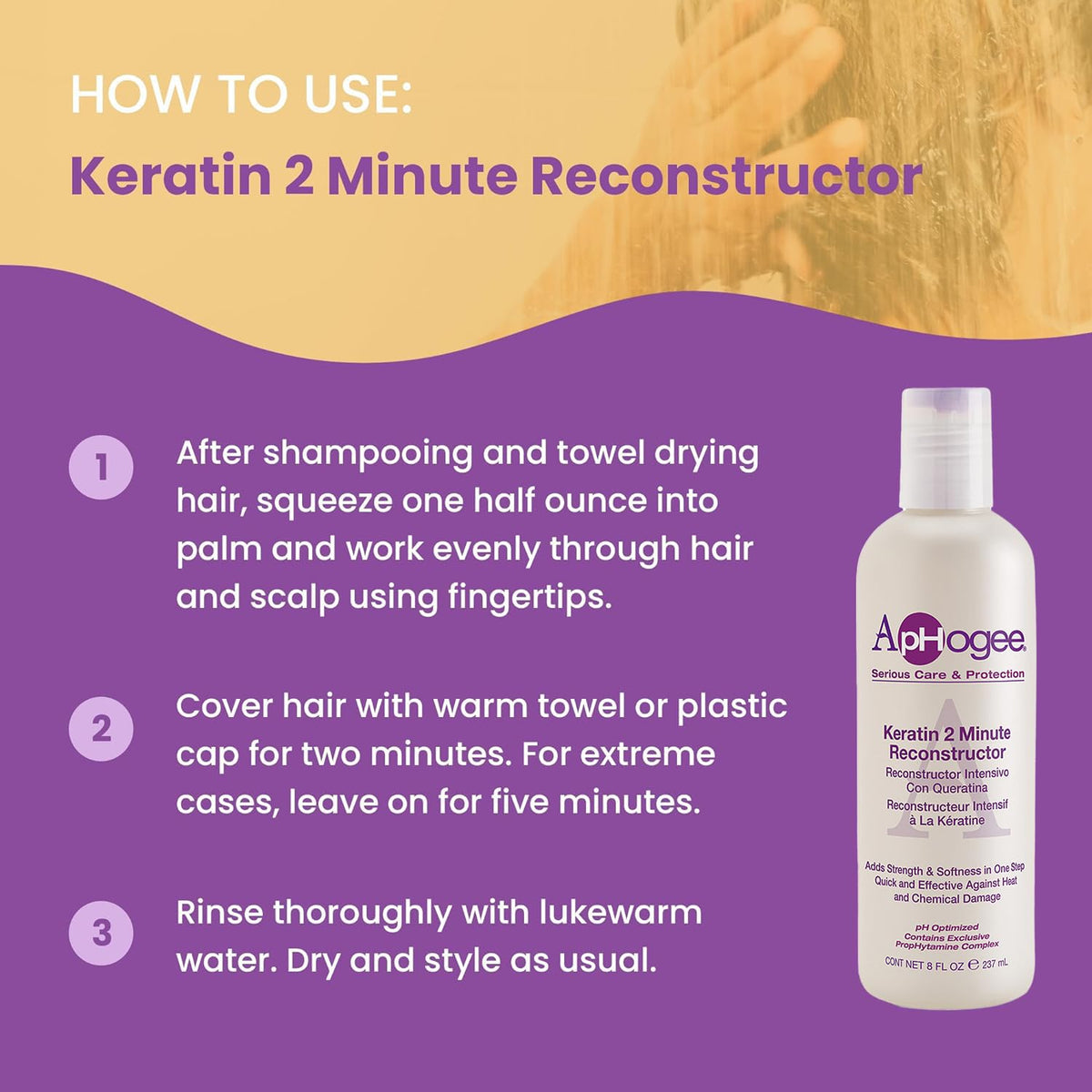 Aphogee close-up ingredient label highlighting keratin and nourishing oils