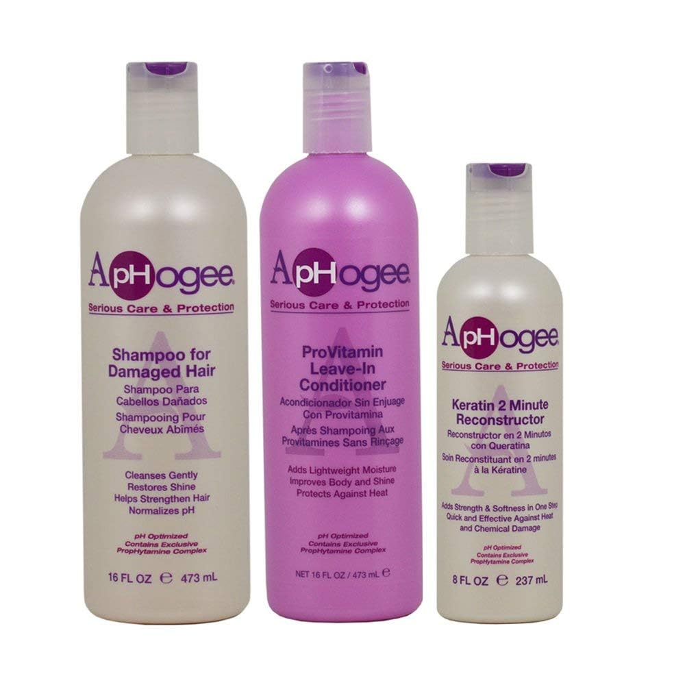 Aphogee three-product front packaging showing set benefits and size