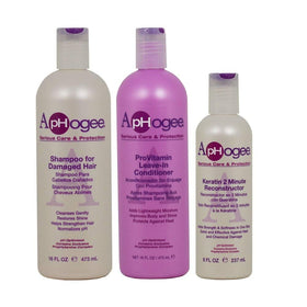 Aphogee three-product front packaging showing set benefits and size
