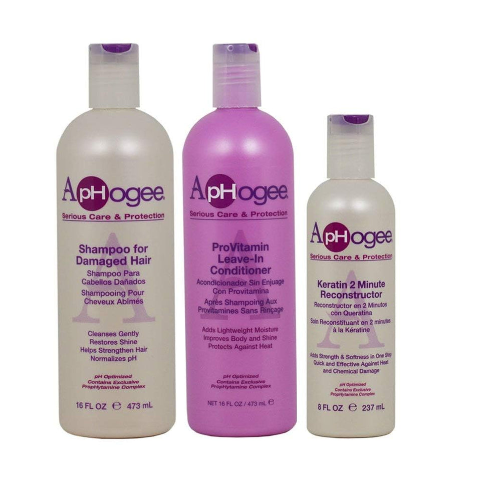 Aphogee three-product front packaging showing set benefits and size