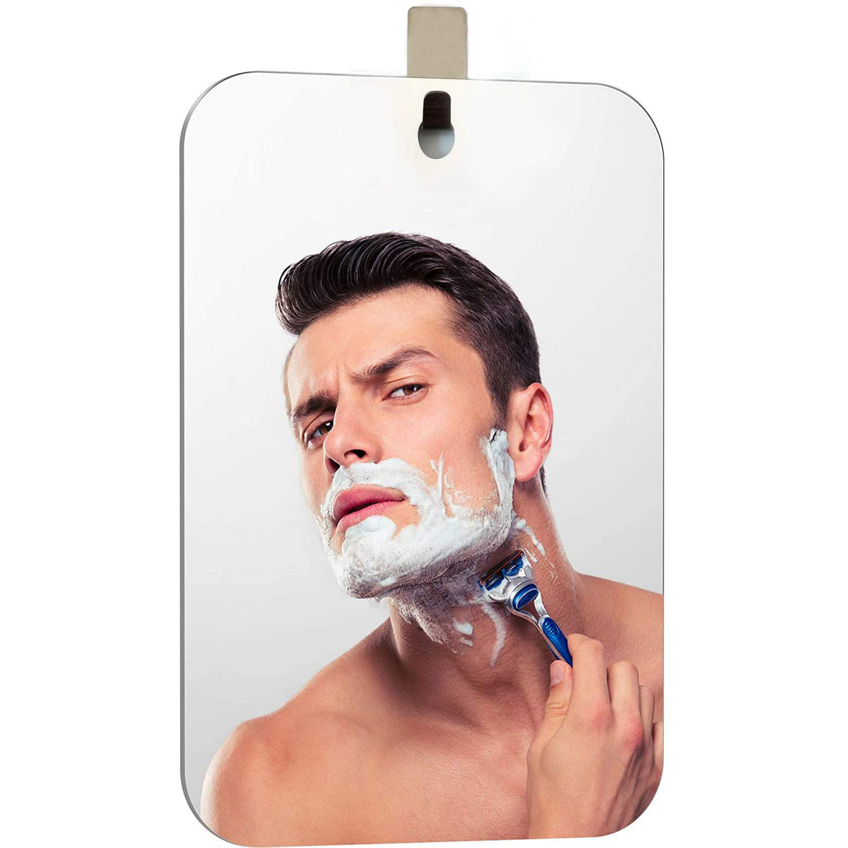 APHUIME front view of large fogless shower mirror showing full reflection and clear benefit