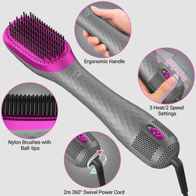 APOKE bristles and vent detail highlighting ionic vents that reduce frizz and add shine