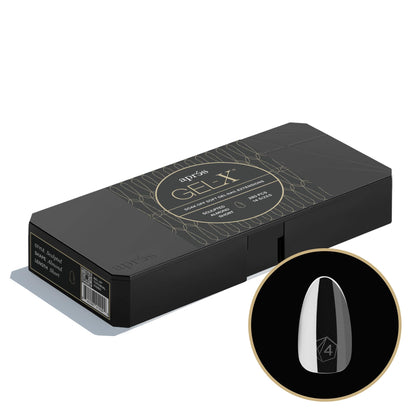 APRÉS front packaging showing 280 Almond Short Gel-X tips, quick identification benefit