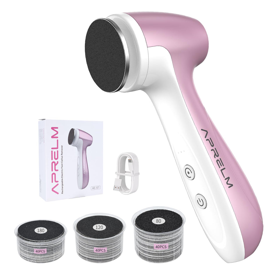 APRELM E7 front view showing controls and ergonomic grip, easy at-home callus care