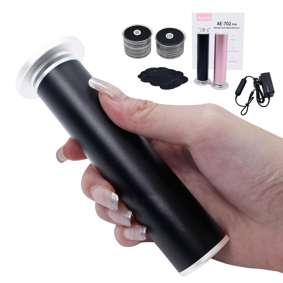 APRELM front view of electric callus remover showing ergonomic design and grip benefit