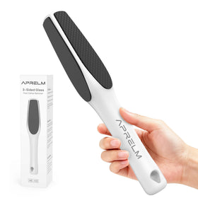 APRELM front view of white foot file showing three faces for effective callus removal