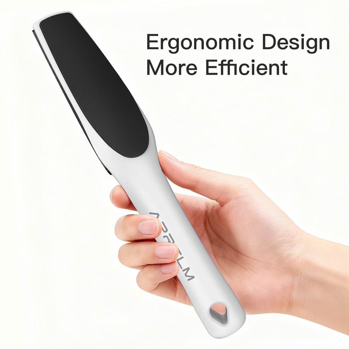 APRELM size comparison in hand showing compact, travel-friendly foot file
