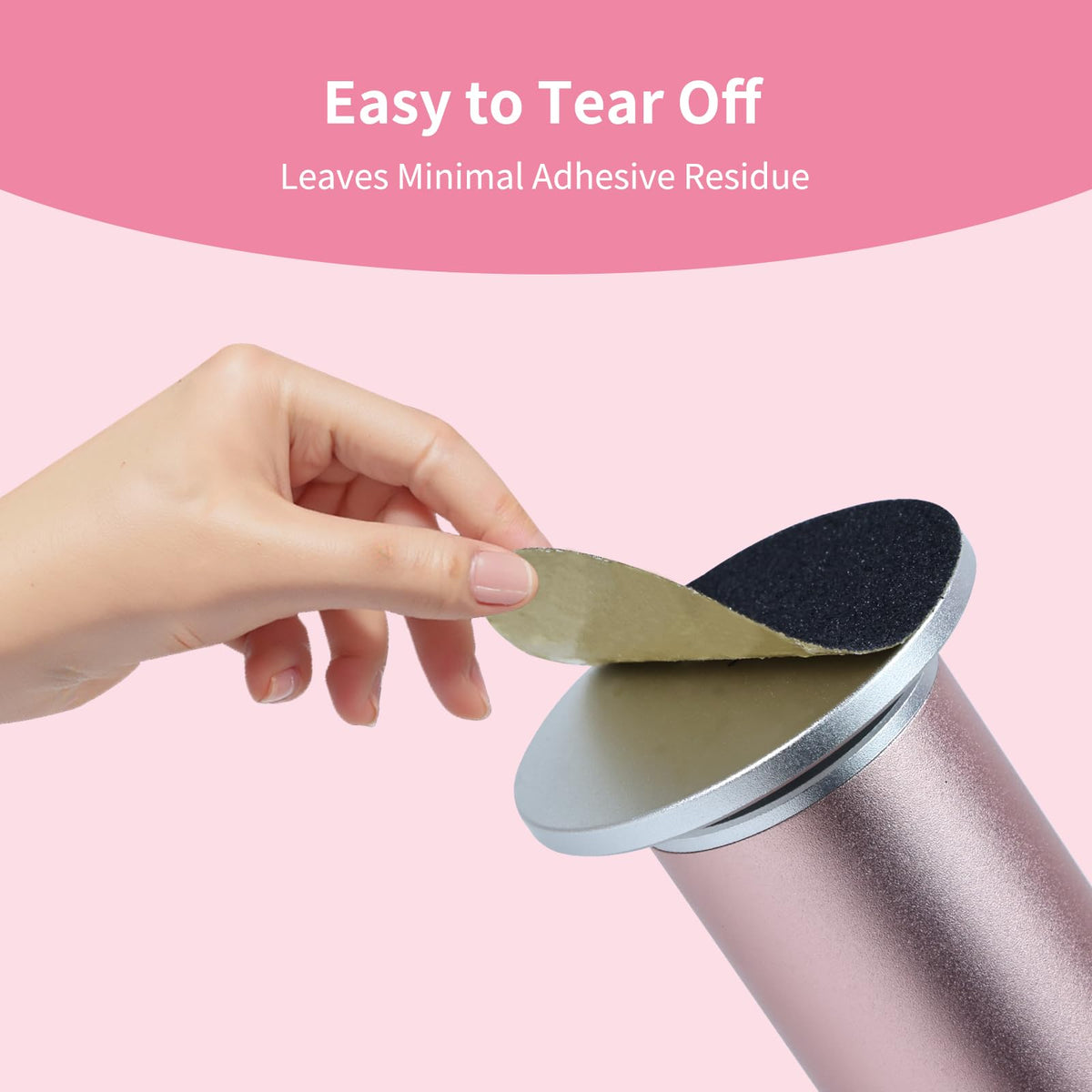 APRELM hand peeling disc to show easy tear-off backing with no adhesive residue