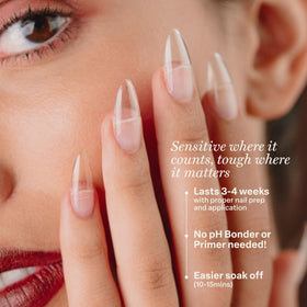 APRÉS adhesive being applied to natural nail for secure bonding benefit