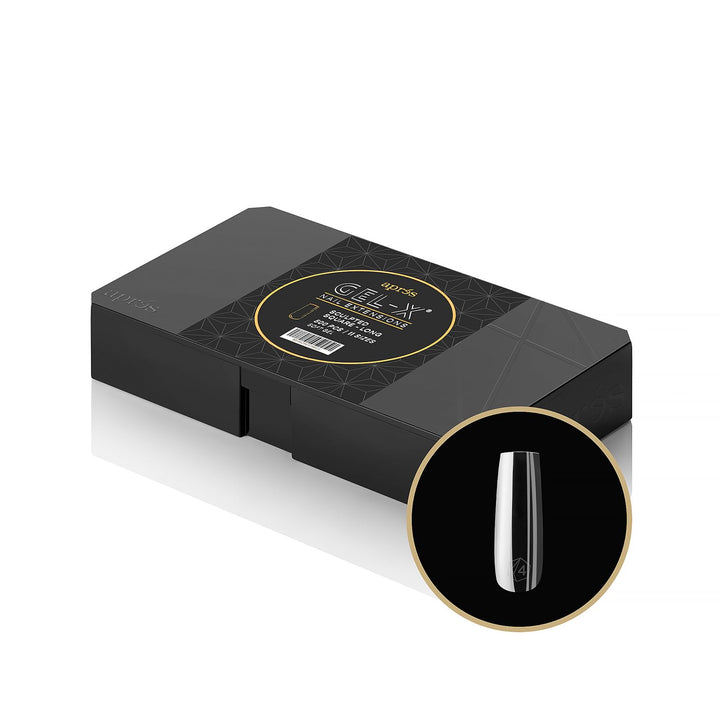 APRÉS box front view showing 500 Gel-X tips and labeling benefit rapid refill