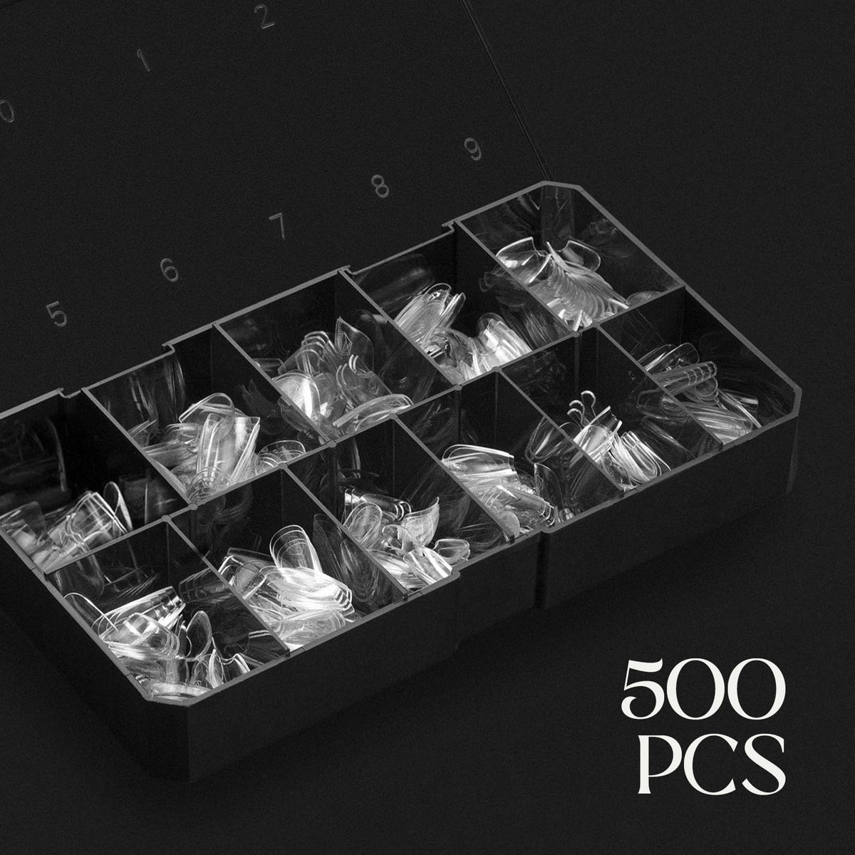 APRÉS layout of tips across sizes 00–9 demonstrating full size assortment and choice