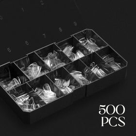 APRÉS layout of tips across sizes 00–9 demonstrating full size assortment and choice