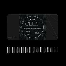 APRÉS front packaging displaying 280 Gel-X Square tips and benefits