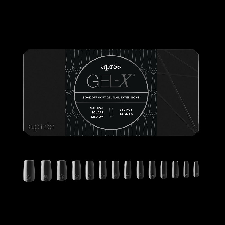 APRÉS front packaging displaying 280 Gel-X Square tips and benefits