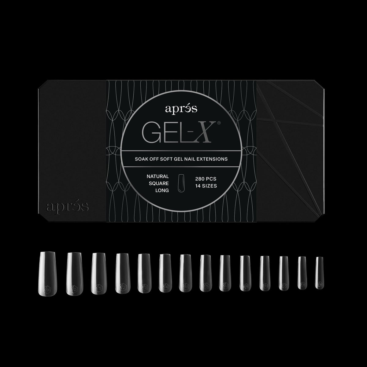 APRÉS Gel-X square front packaging showing 280 tips and brand