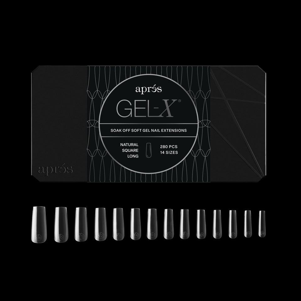 APRÉS Gel-X square front packaging showing 280 tips and brand