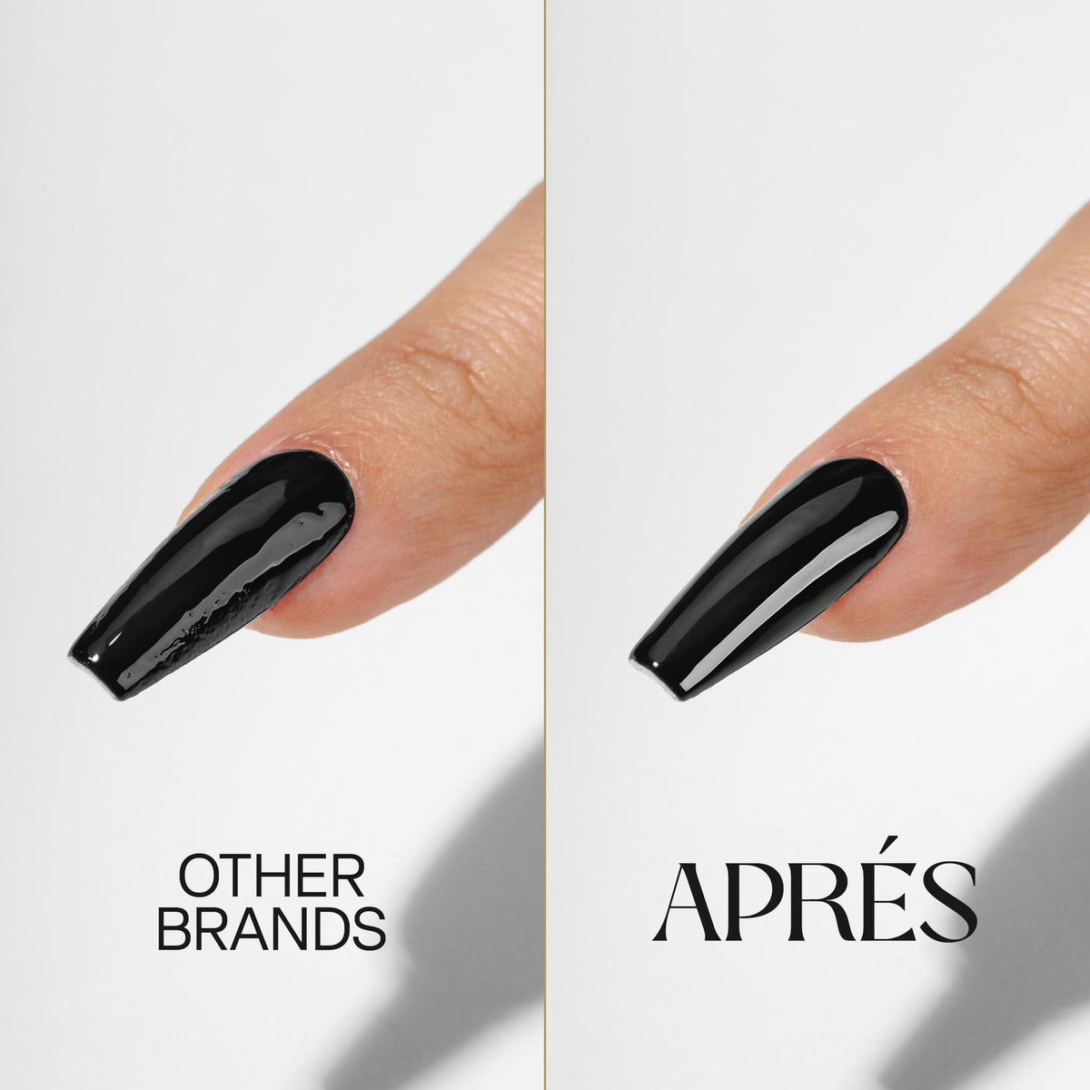 APRÉS nail tip swatches demonstrating mirror-like glossy finish and shine