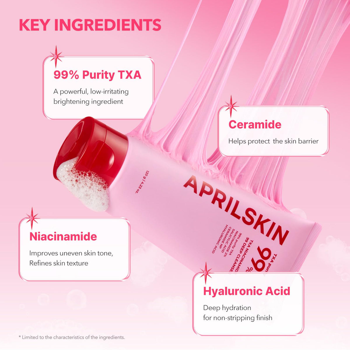 APRILSKIN product in hand during face cleansing illustrating easy use