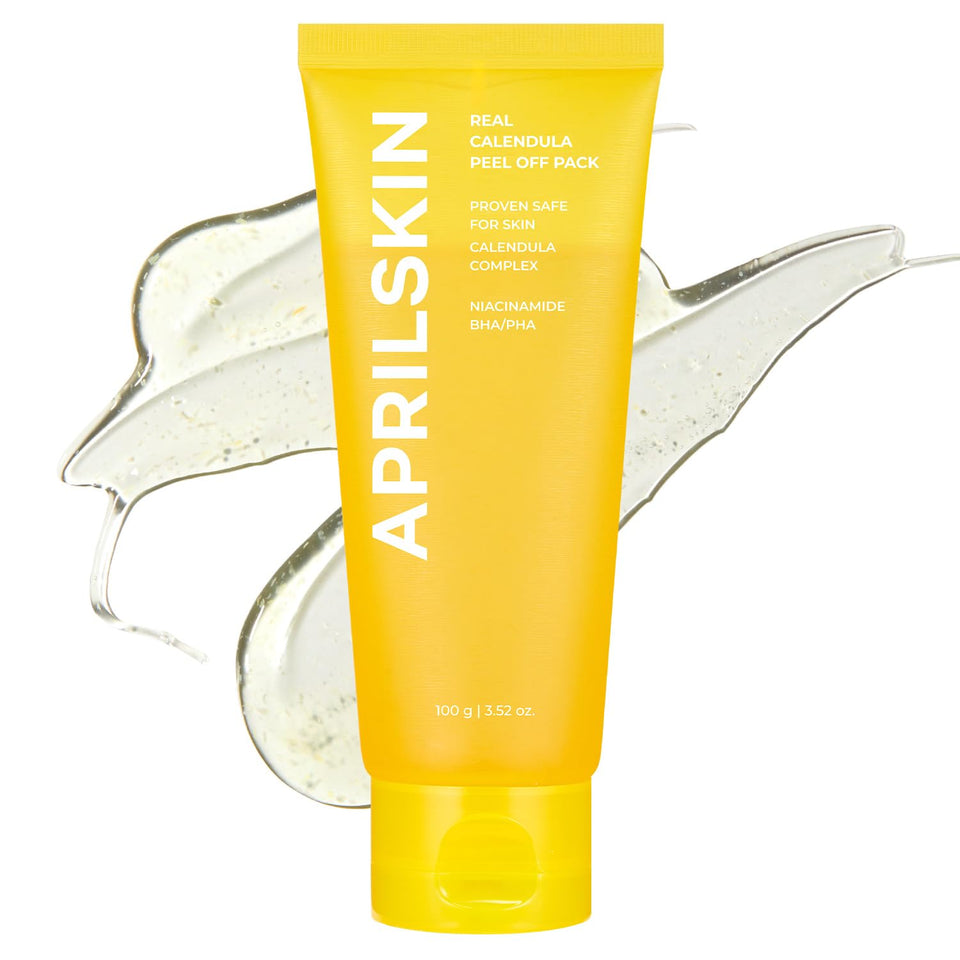 APRILSKIN front packaging of calendula peel-off mask showing size and benefits