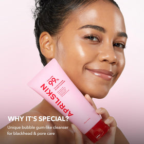 APRILSKIN cleanser dispensed on palm showing amount and consistency benefit