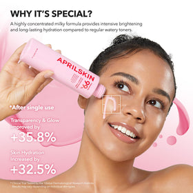 APRILSKIN pump dispensing droplet demonstrating easy absorption