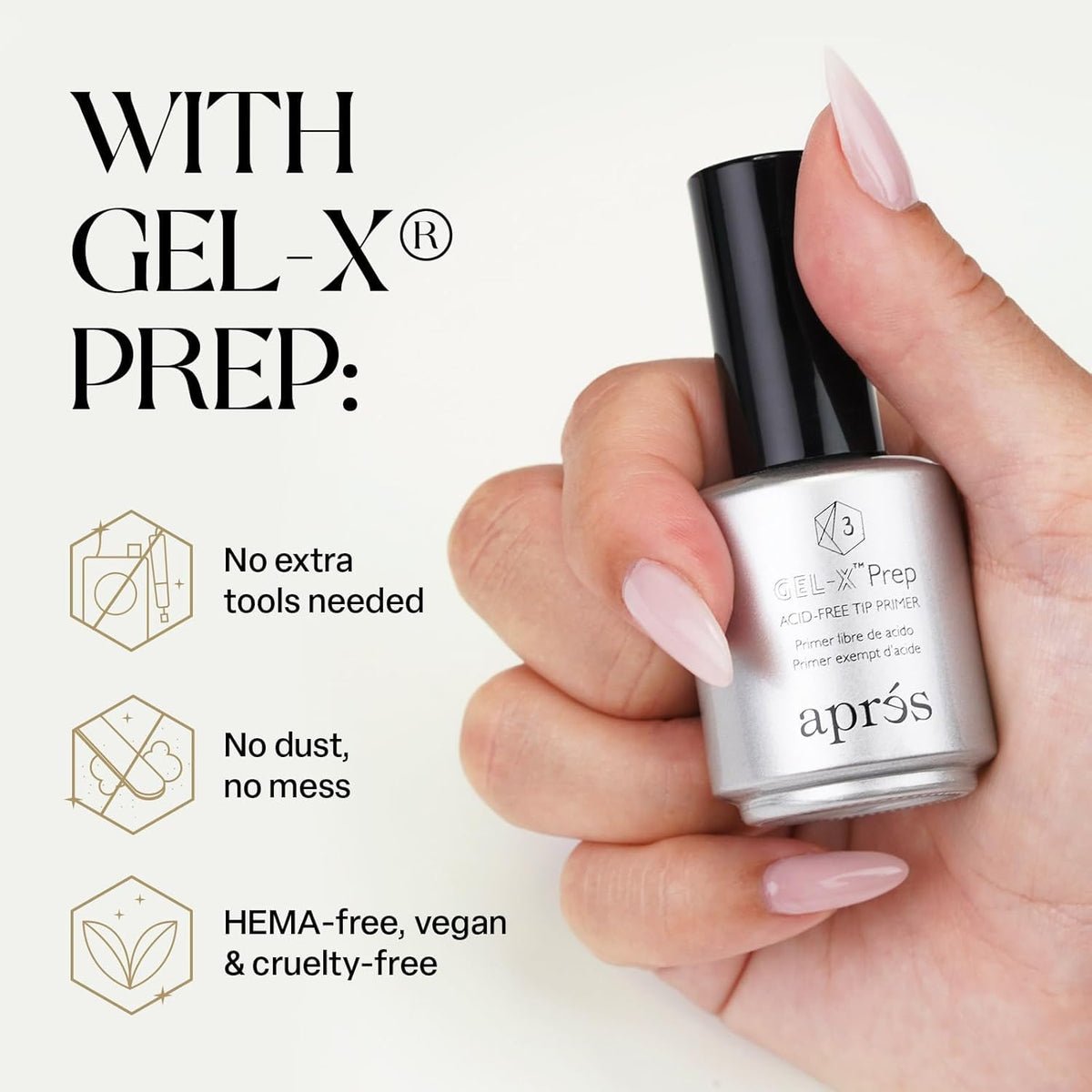 APRÉS Gel-X Prep nozzle close-up demonstrating precise application and controlled dosing
