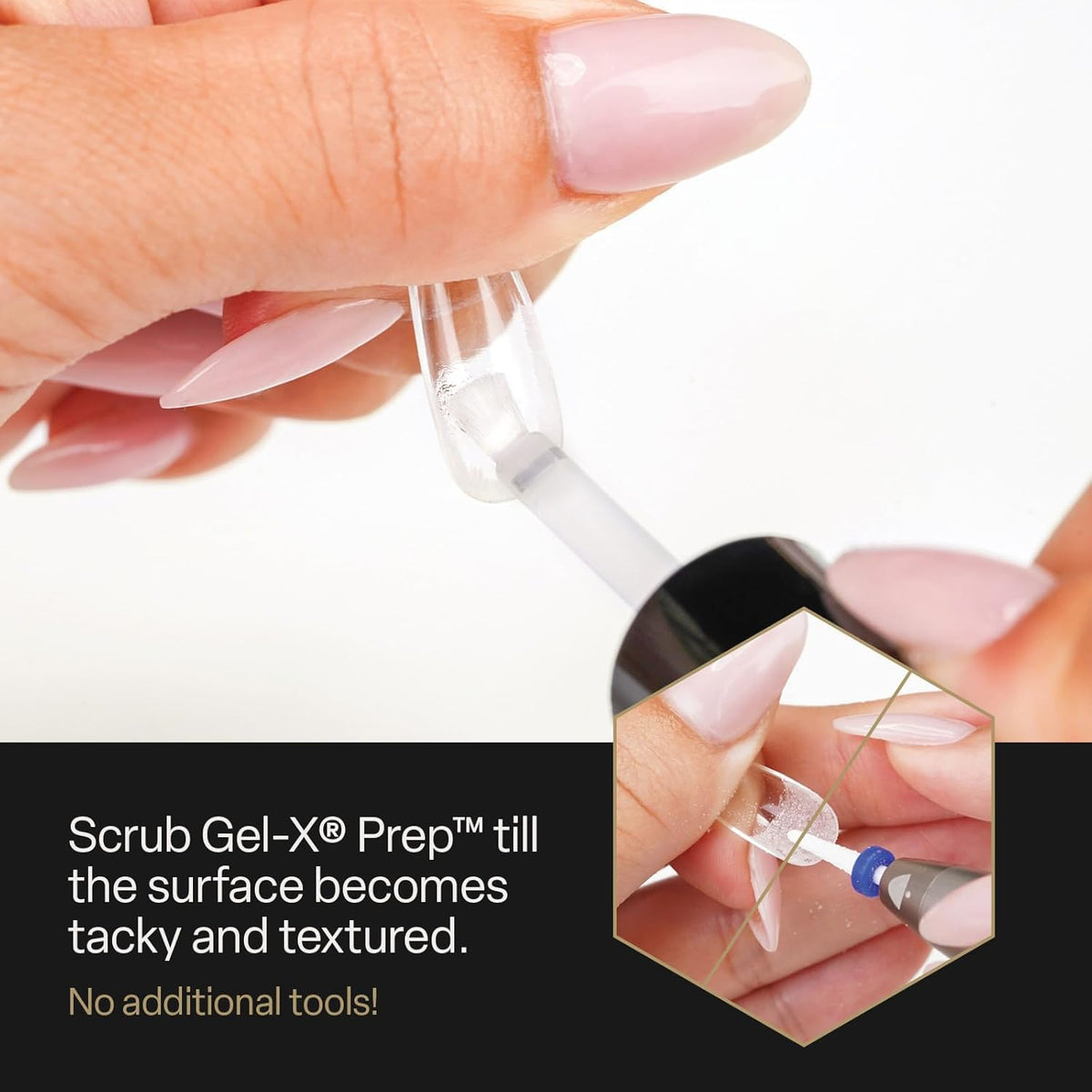 APRÉS Gel-X Prep being applied inside a Gel-X tip to improve adhesion and reduce sanding