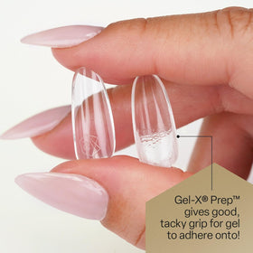 APRÉS Gel-X Prep before-and-after tip surface showing improved texture for better polish grip
